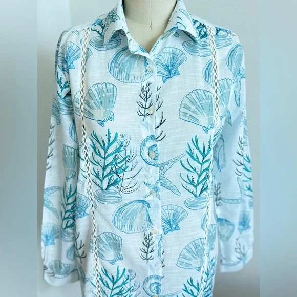 Blue Island summer  Blouse, Tunic, Button down shirt dress , swim coverup Size S - Picture 3 of 13